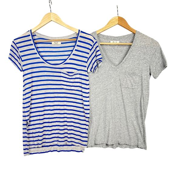 Madewell Tops - Lot Of 2 MADEWELL Women's V Neck Cotton Tee Shirts Blue Striped & Solid Gray